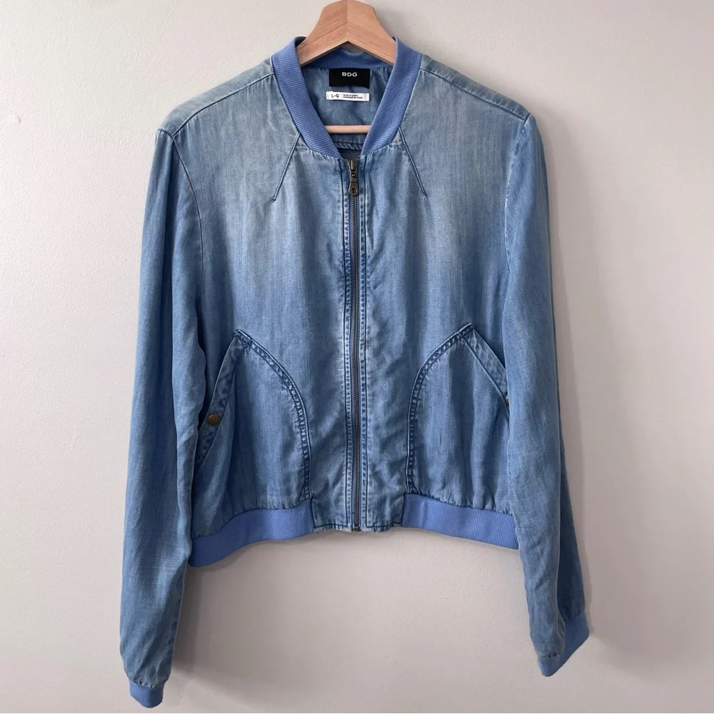 Urban Outfitters Light Blue Denim Bomber Jacket